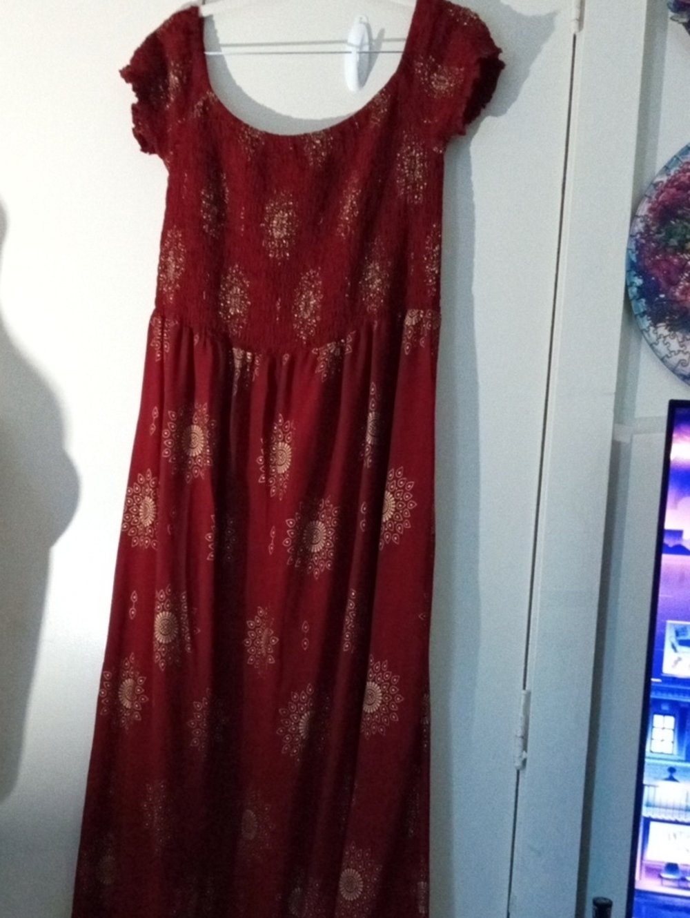 Marianne Plus Size Burgundy Rayon Maxi Dress with Autumn Colors and Print 3X